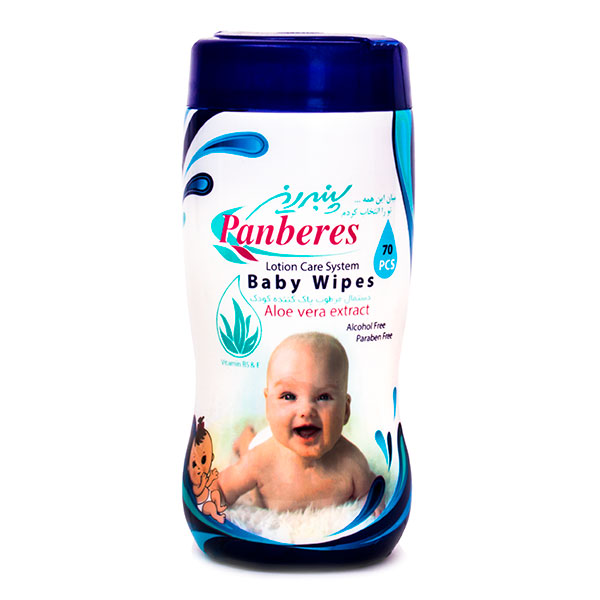 Panberes Aloe Vera Baby Wet Wipes 70pcs دستمال مرطوب استوانه ای پاک کننده کودک پنبه ریز - Image 1