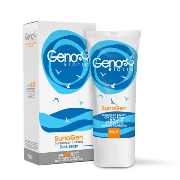 Dry-SunoGen-04-600x600-1.jpg کرم ضد آفتاب SPF50 پوست خشک و مختلط کاراملی ژنوبایوتیک - Image 1