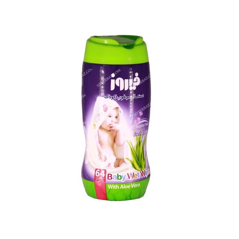 Firooz-Wet-Wipes-With-Aloe-Vera-64-Pcs.jpg دستمال مرطوب استوانه ای 64 عددی فیروز - Image 1