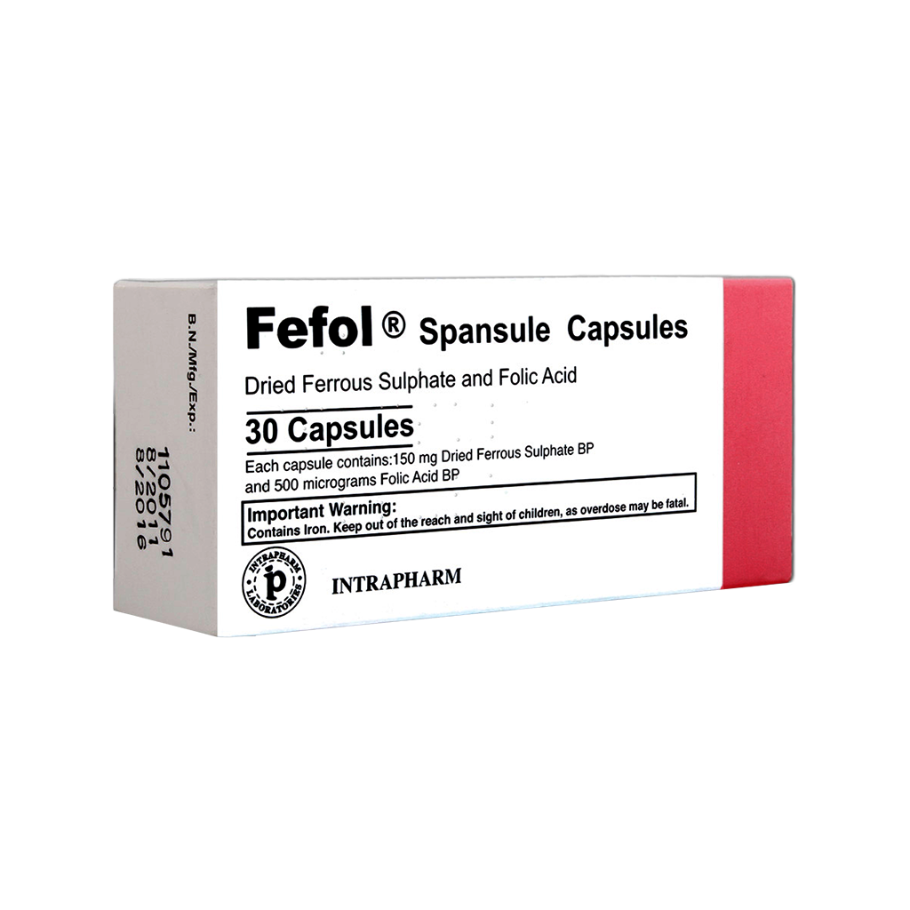 Intrapharm-Fefol-Spansule-30-Capsules.png کپسول ففول Fefol Intrapharm اینترا فارم 30 عددی - Image 1