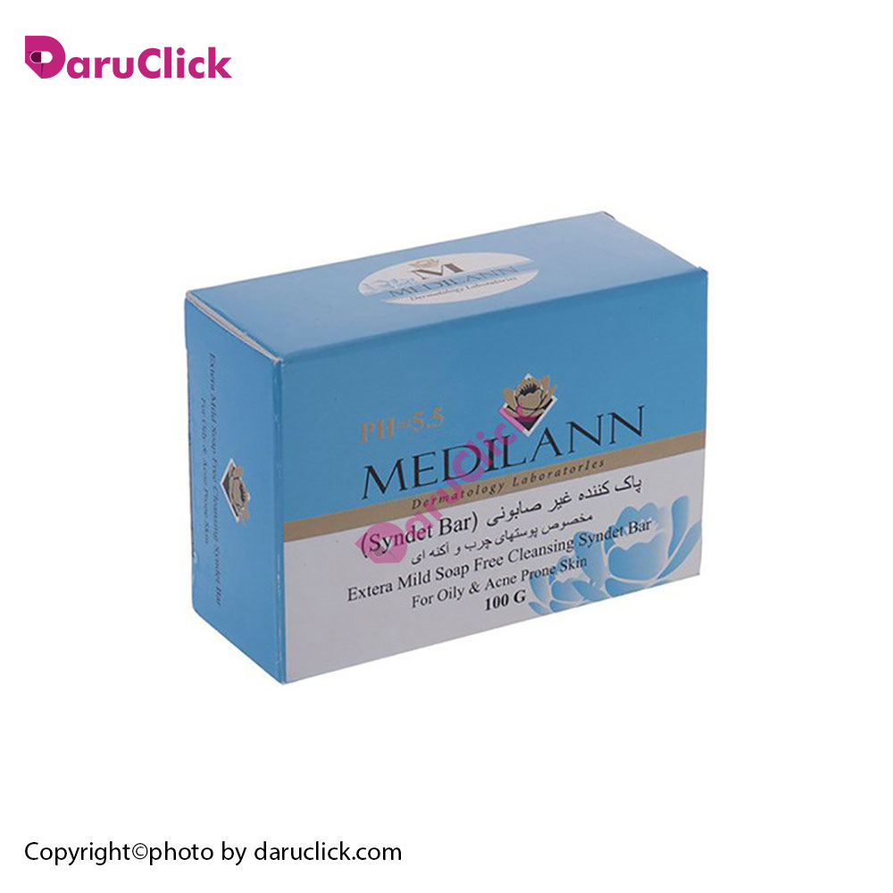 MEDILANN-Soap-Free-Cleansing-Syndet-Bar-For-Oily-Skin.jpg پن پوست های چرب و آکنه ای مدیلن - تصویر 1