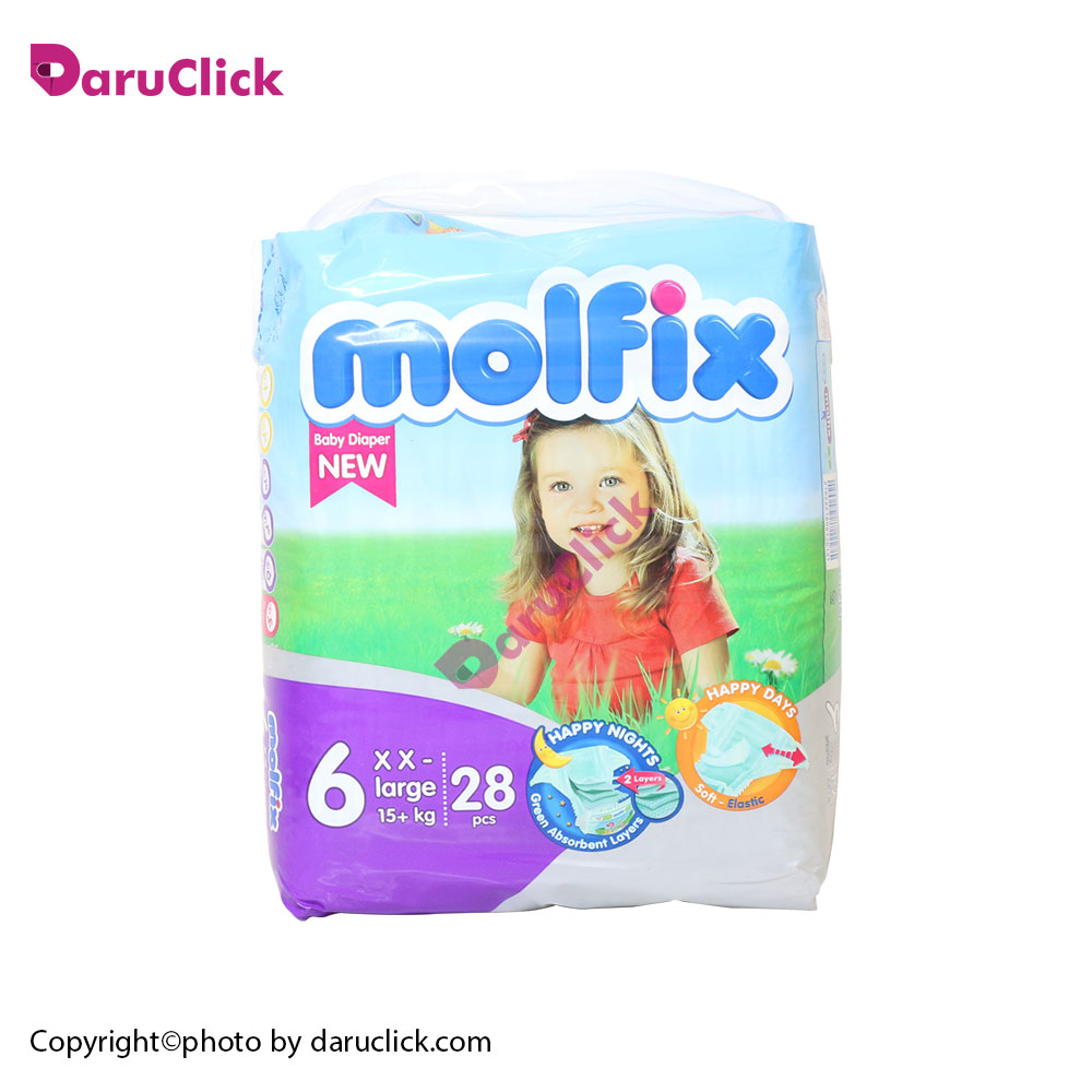 Molfix-baby-diaper-15-kg-28-pcs.jpg پوشک سایز ۶ کودکان بالای ۱۵ کیلوگرم مولفیکس - تصویر 1