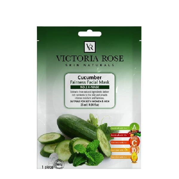 VICTORIA-ROSE-CUCUMBER-MENTHOL-FACE-SHEET-MASK.jpg ماسک ورقه ای صورت خیار و نعناع ویکتوریا رز - Image 1